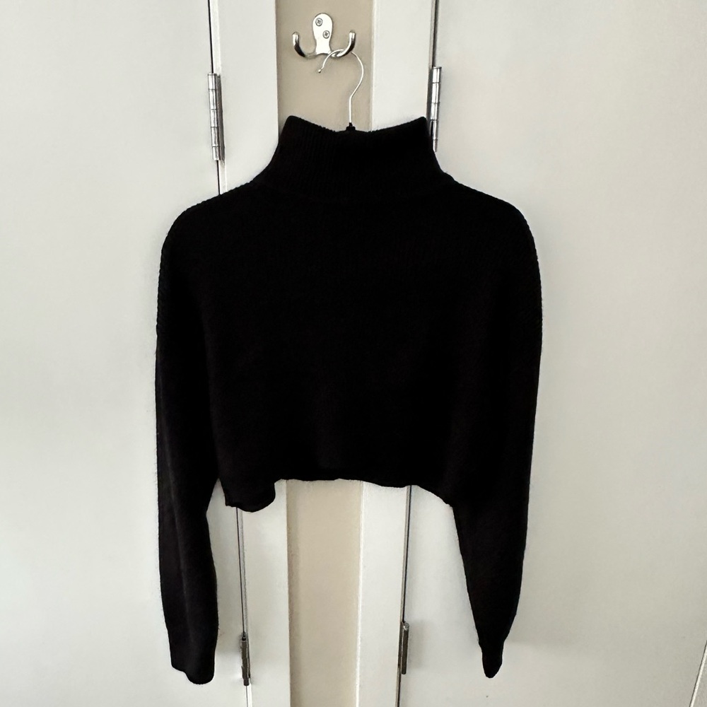 Black Cropped Turtleneck Sweater